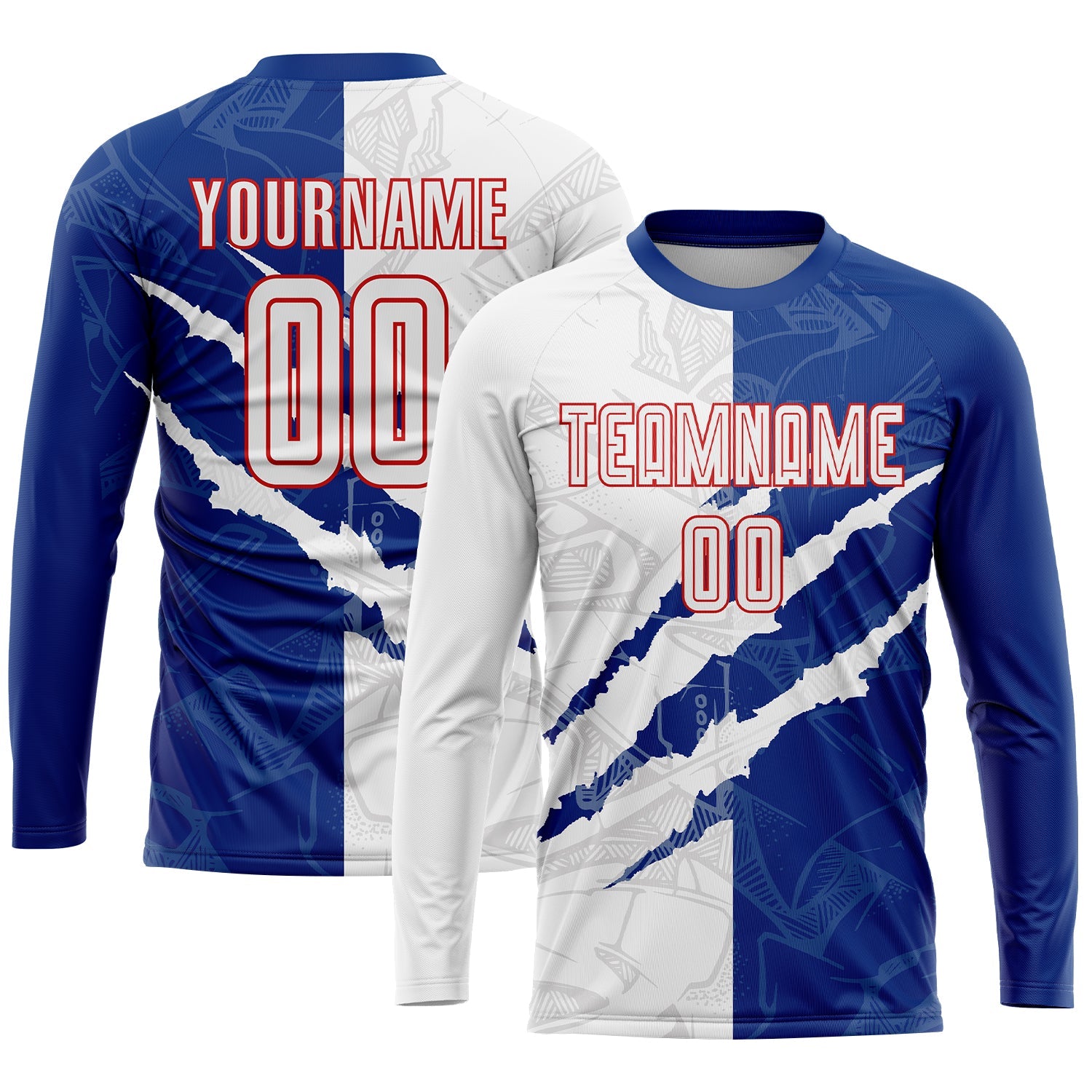Custom Graffiti Pattern White Royal-Red Scratch Sublimation Soccer Uniform Jersey view 3