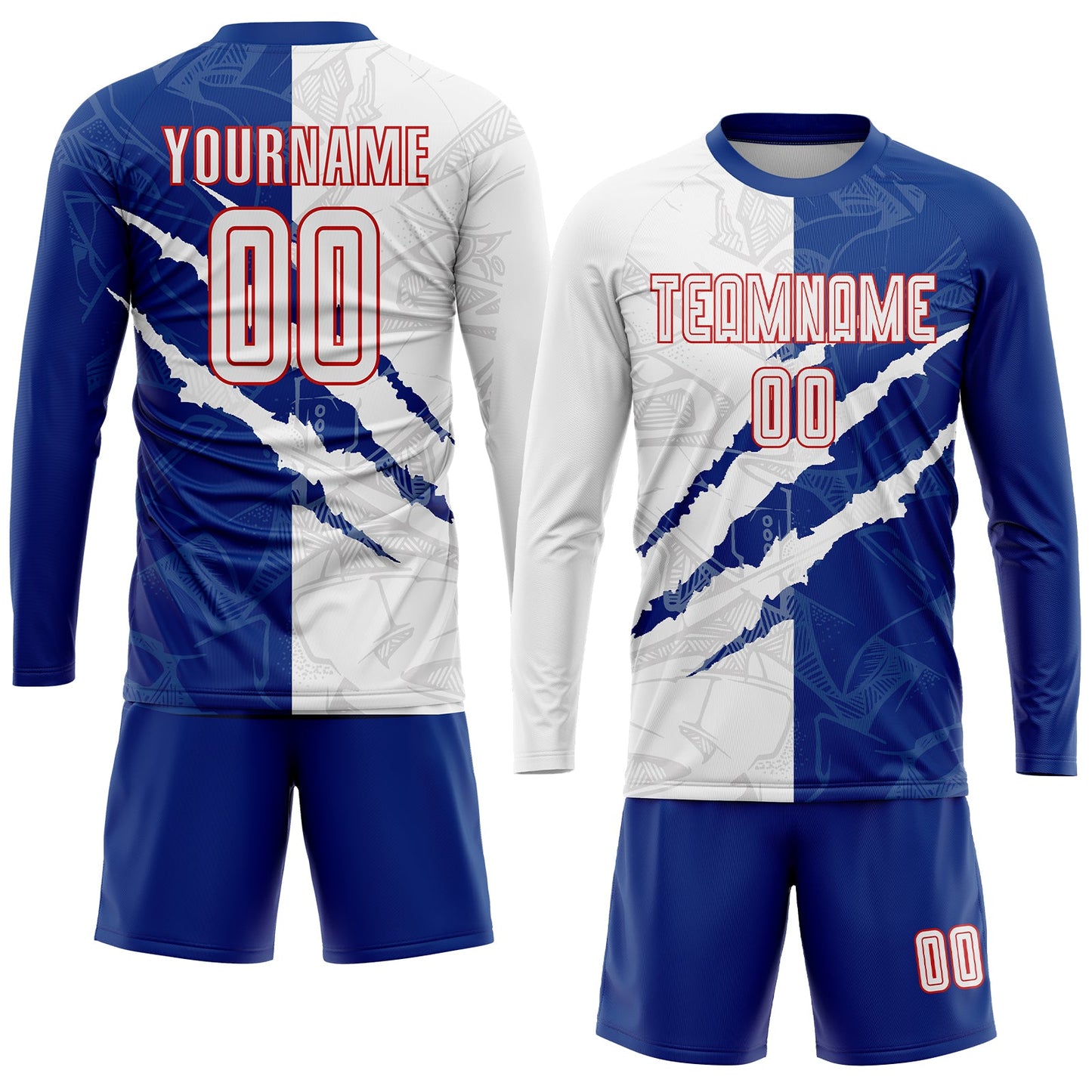 Custom Graffiti Pattern White Royal-Red Scratch Sublimation Soccer Uniform Jersey view 4