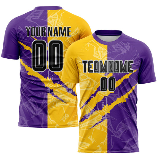 Custom Graffiti Pattern Black Purple Yellow-Gray Scratch Sublimation Soccer Uniform Jersey - Main View