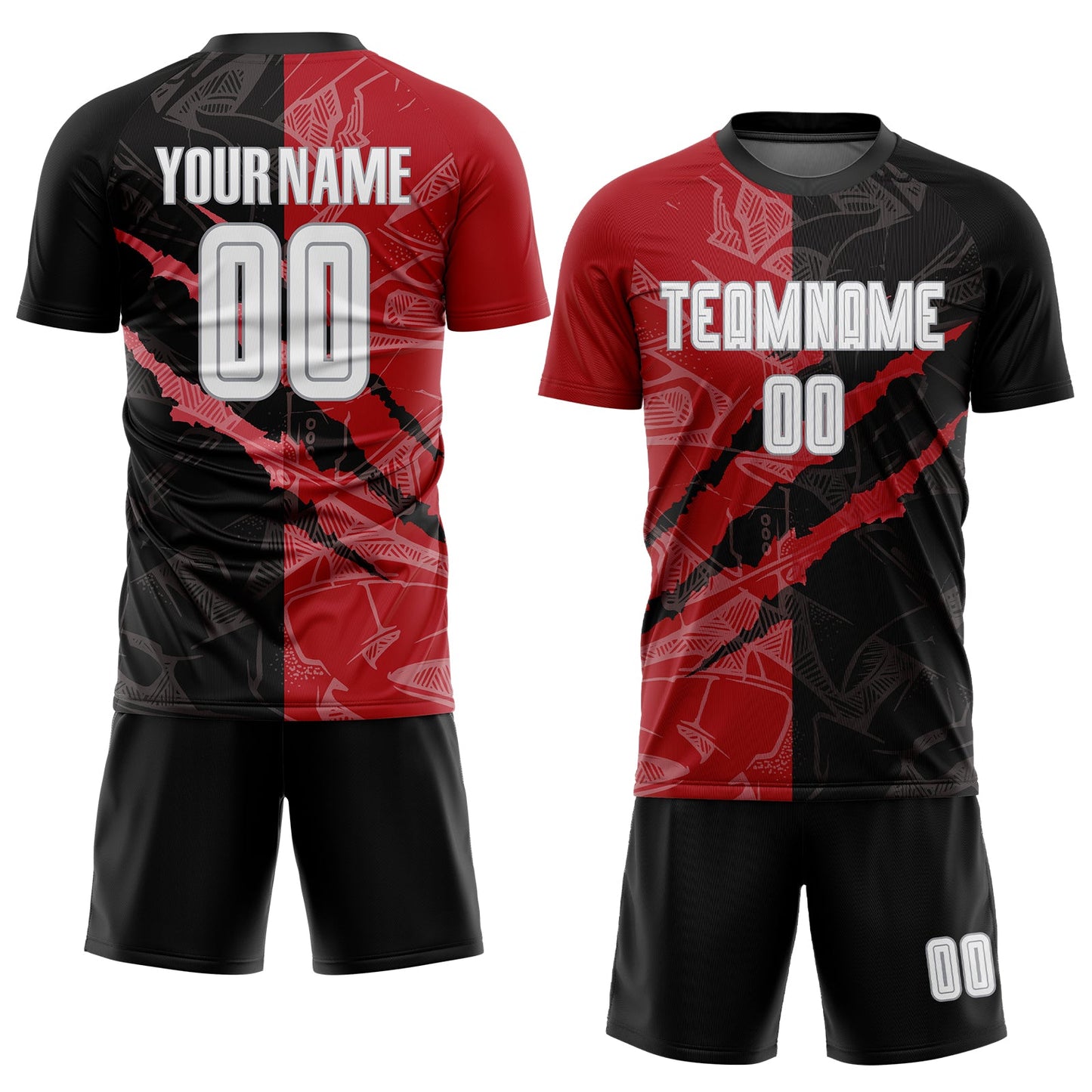 Custom Graffiti Pattern White Black Red-Gray Scratch Sublimation Soccer Uniform Jersey view 2
