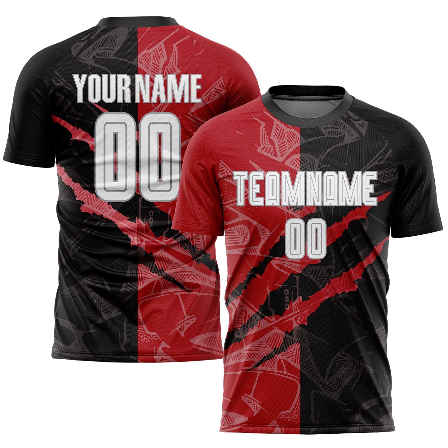 Custom Graffiti Pattern White Black Red-Gray Scratch Sublimation Soccer Uniform Jersey - Main View