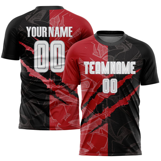 Custom Graffiti Pattern White Black Red-Gray Scratch Sublimation Soccer Uniform Jersey - Main View