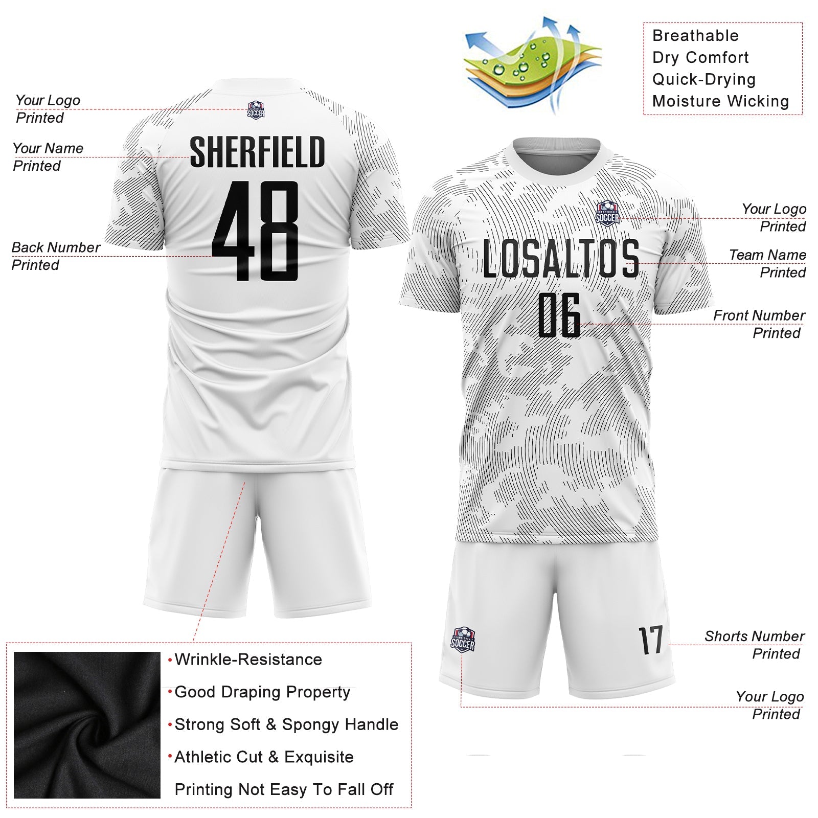 Custom White Black Sublimation Soccer Uniform Jersey view 4