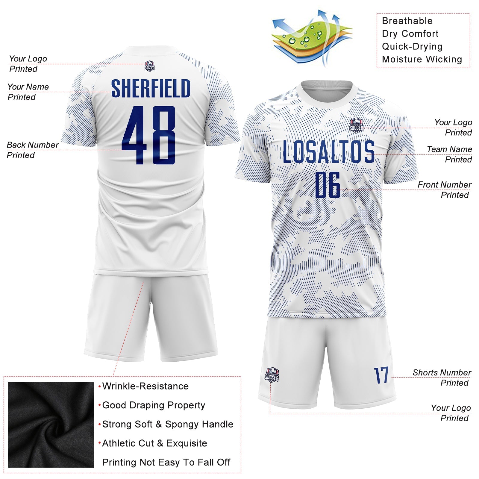 Custom White Royal Sublimation Soccer Uniform Jersey view 5