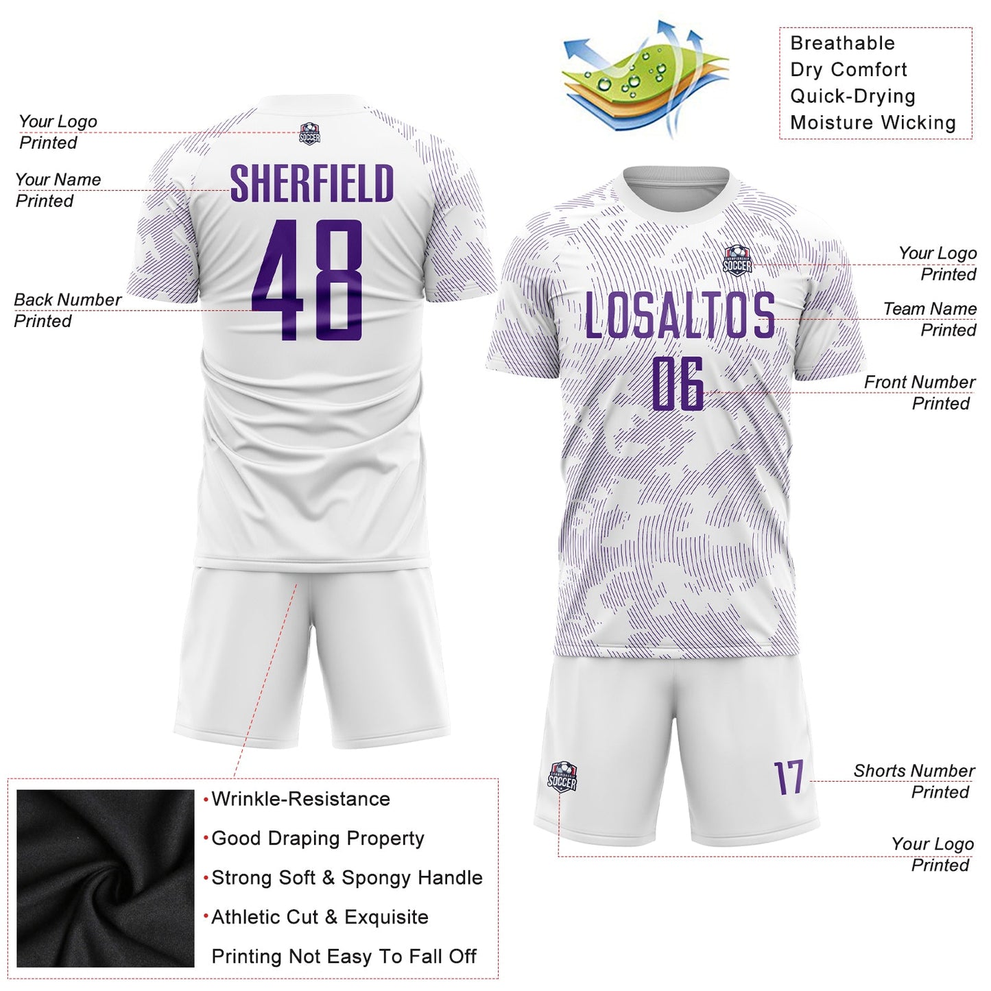 Custom White Purple Sublimation Soccer Uniform Jersey view 3