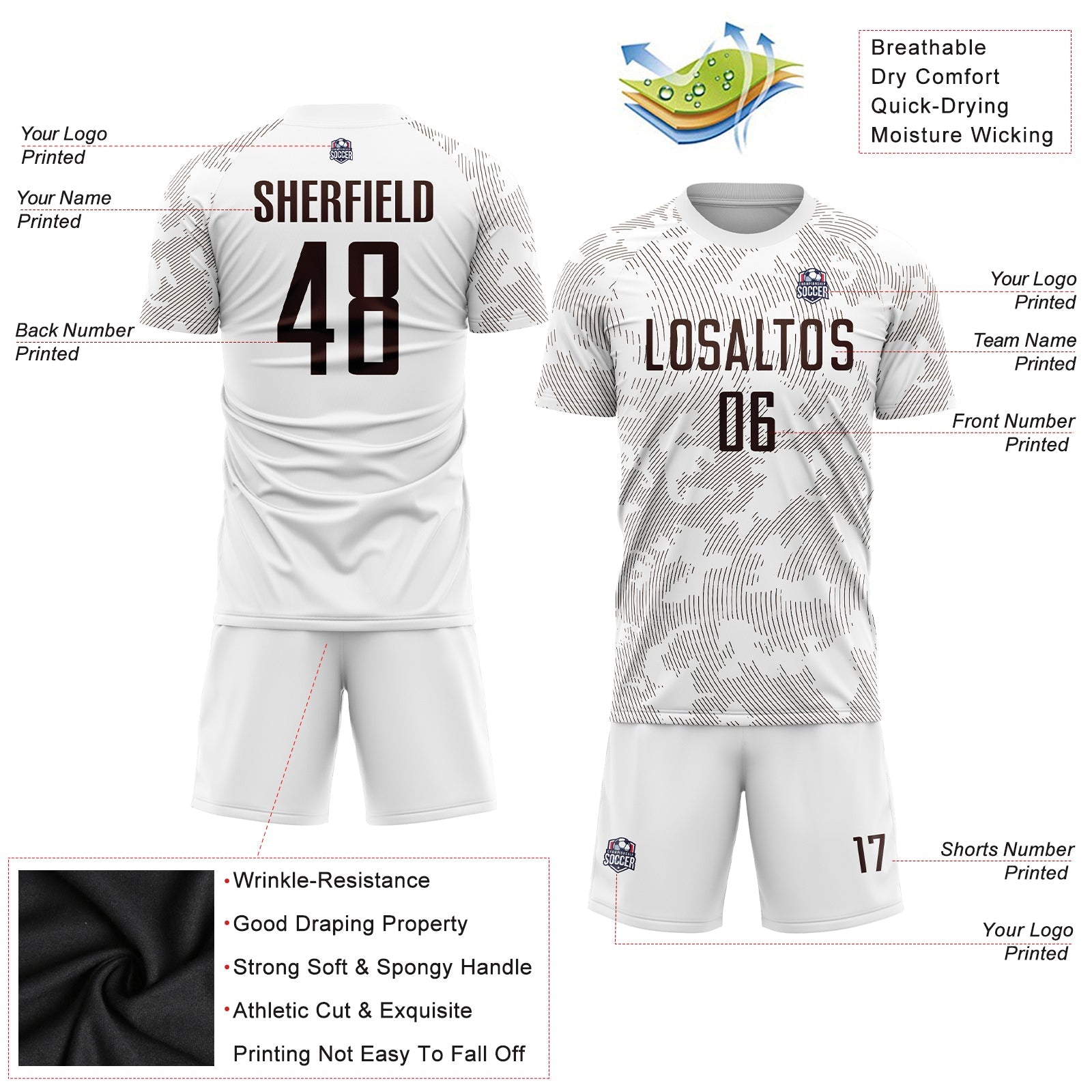 Custom White Brown Sublimation Soccer Uniform Jersey view 3