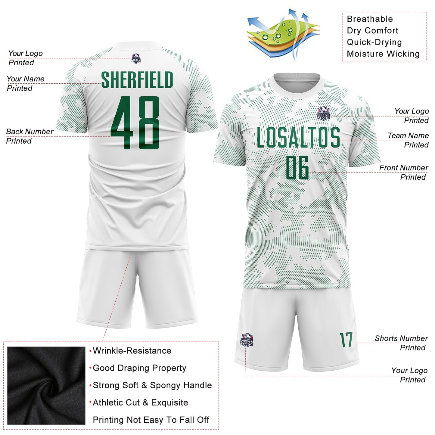 Custom White Kelly Green Sublimation Soccer Uniform Jersey view 5