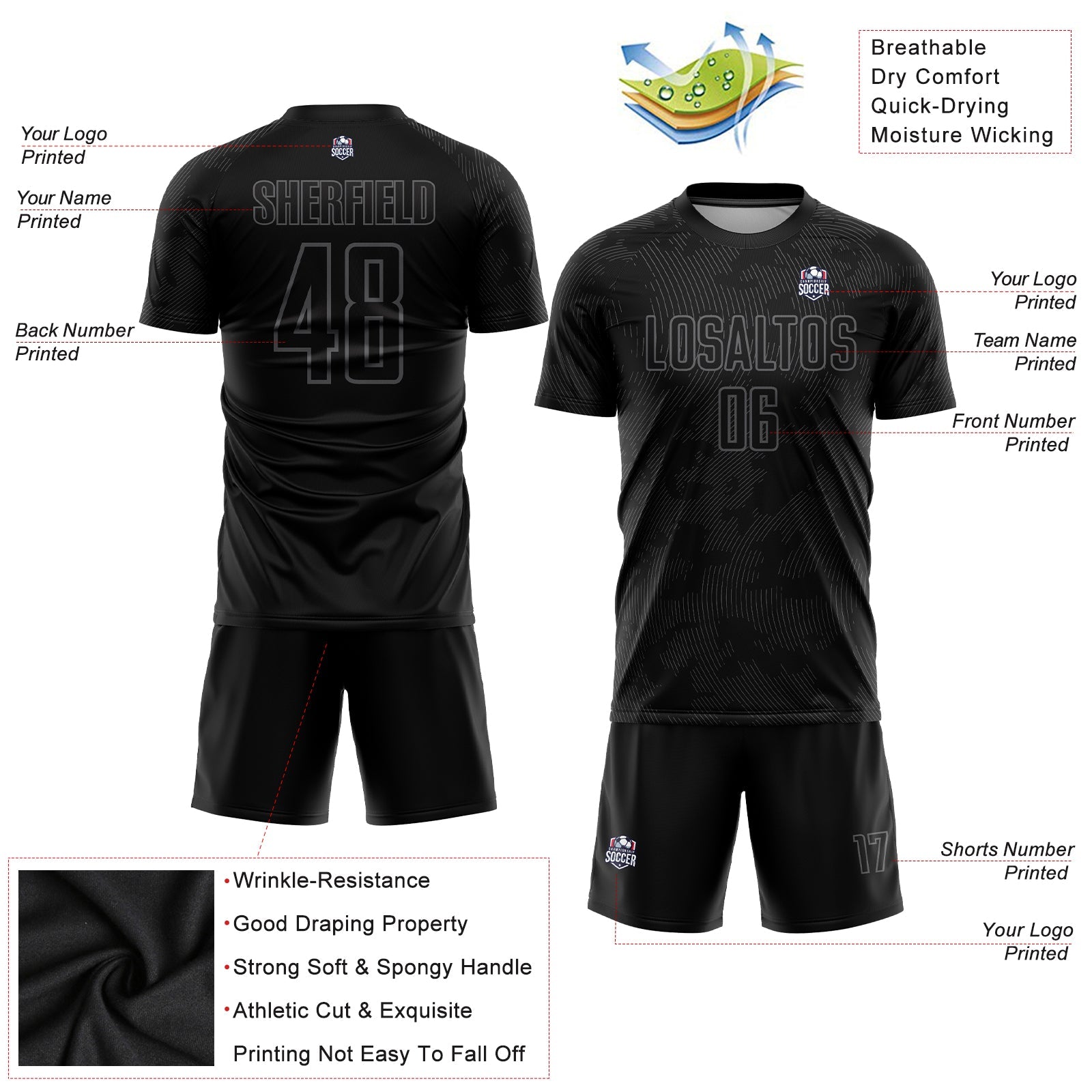 Custom Black Gray Sublimation Soccer Uniform Jersey view 5