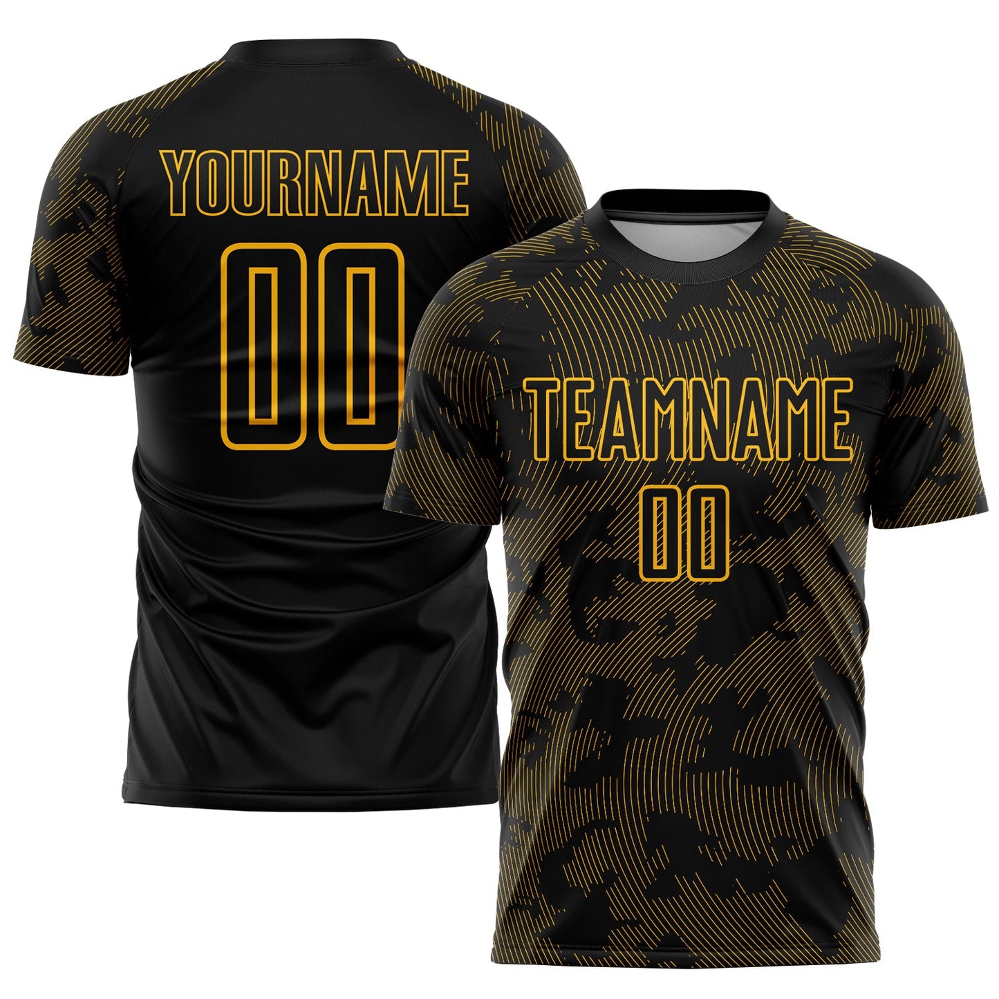 Custom Black Gold Sublimation Soccer Uniform Jersey - Main View