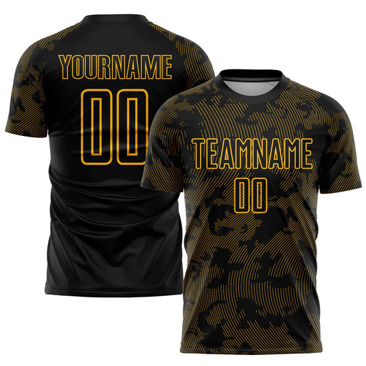 Custom Black Gold Sublimation Soccer Uniform Jersey - Main View