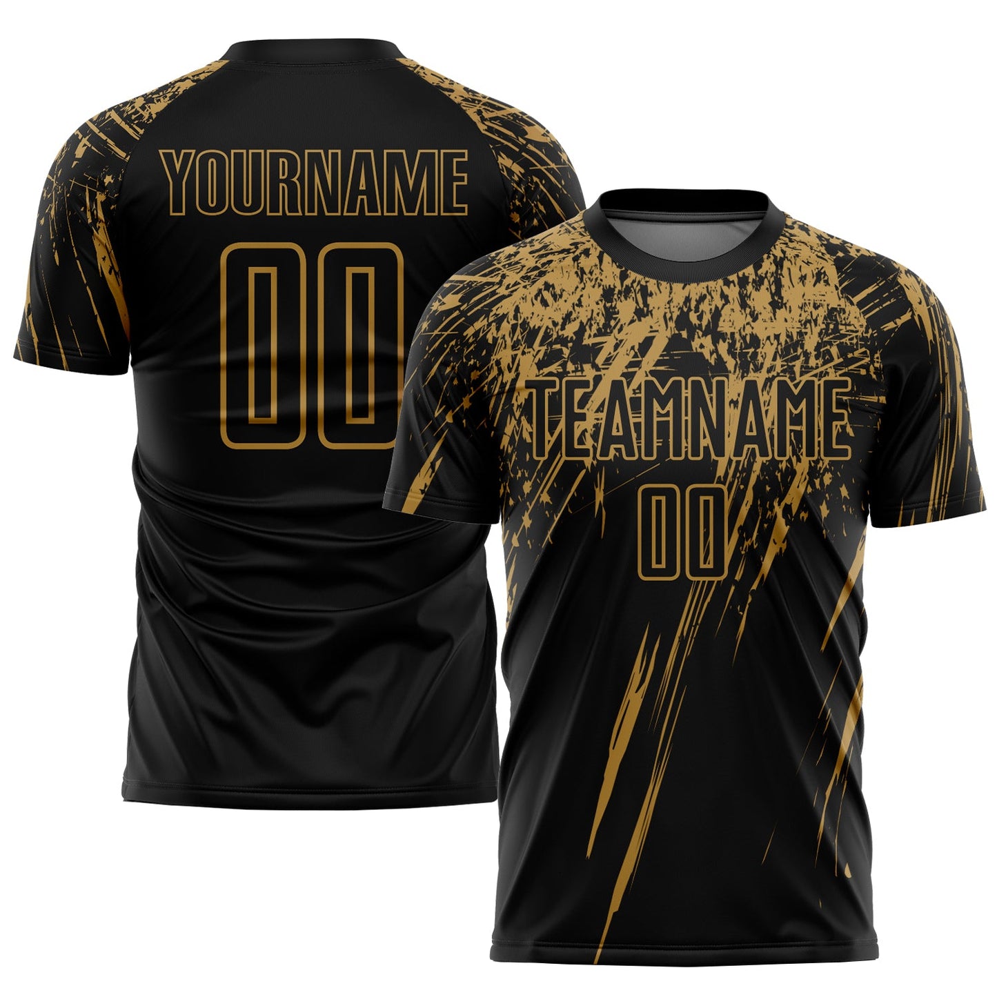 Custom Black Old Gold Sublimation Soccer Uniform Jersey - Main View