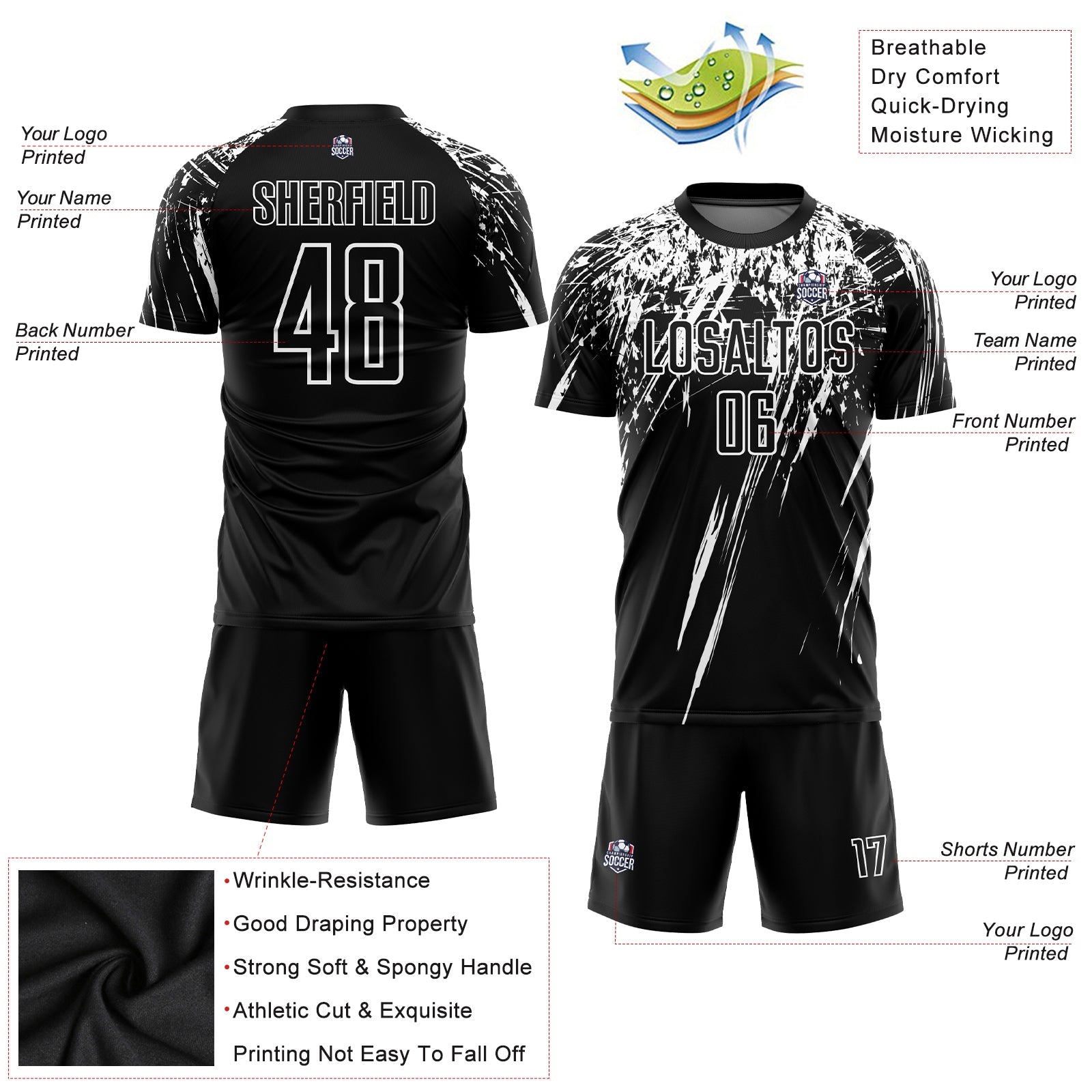 Custom Black White Sublimation Soccer Uniform Jersey view 3