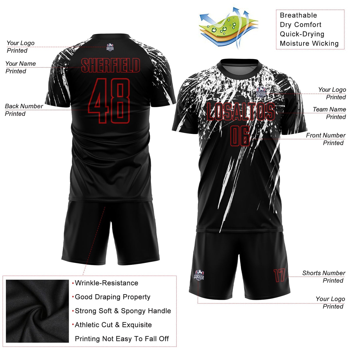 Custom Black Red-White Sublimation Soccer Uniform Jersey view 3