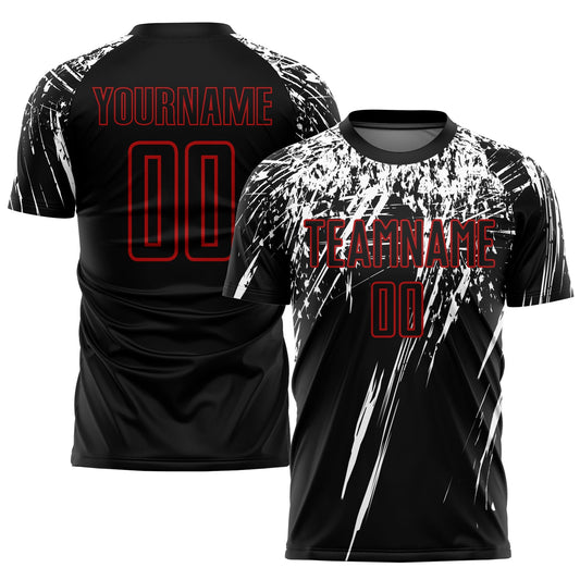 Custom Black Red-White Sublimation Soccer Uniform Jersey - Main View