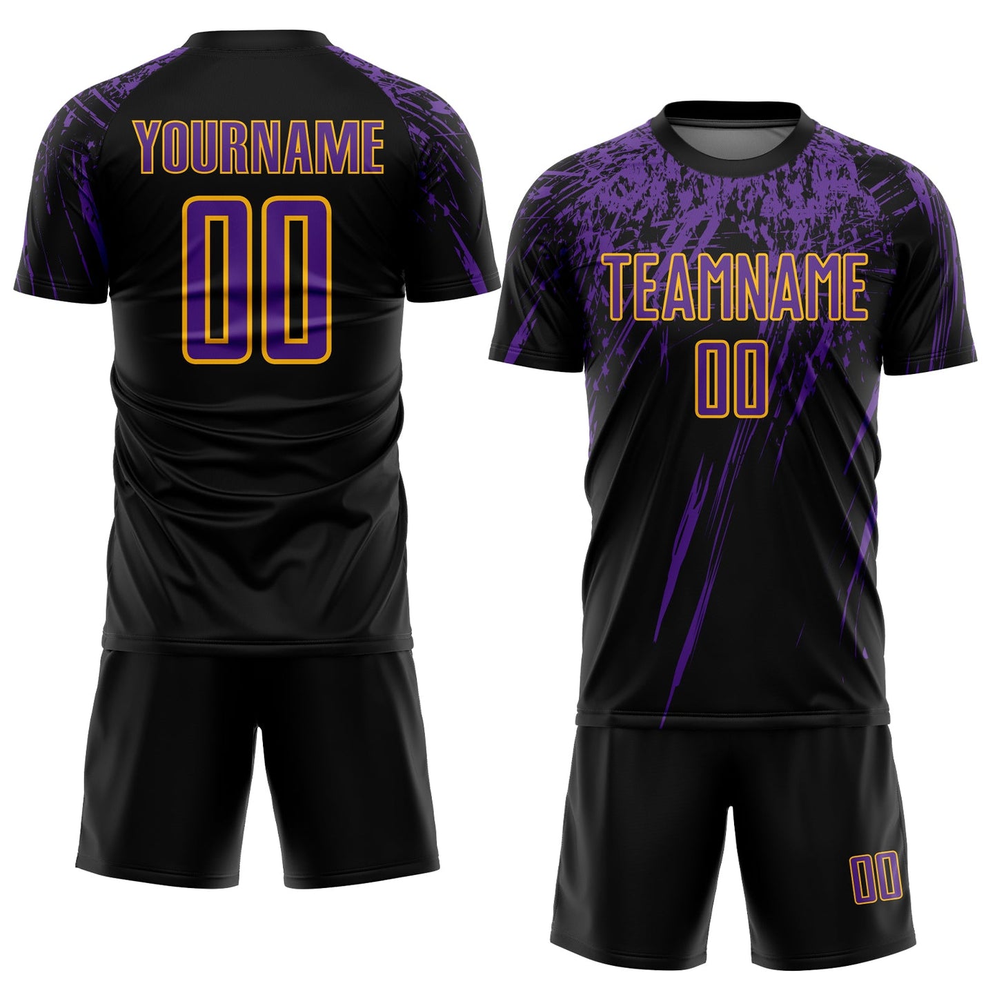 Custom Black Purple-Gold Sublimation Soccer Uniform Jersey view 2