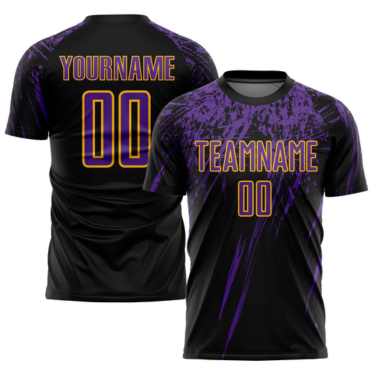 Custom Black Purple-Gold Sublimation Soccer Uniform Jersey - Main View