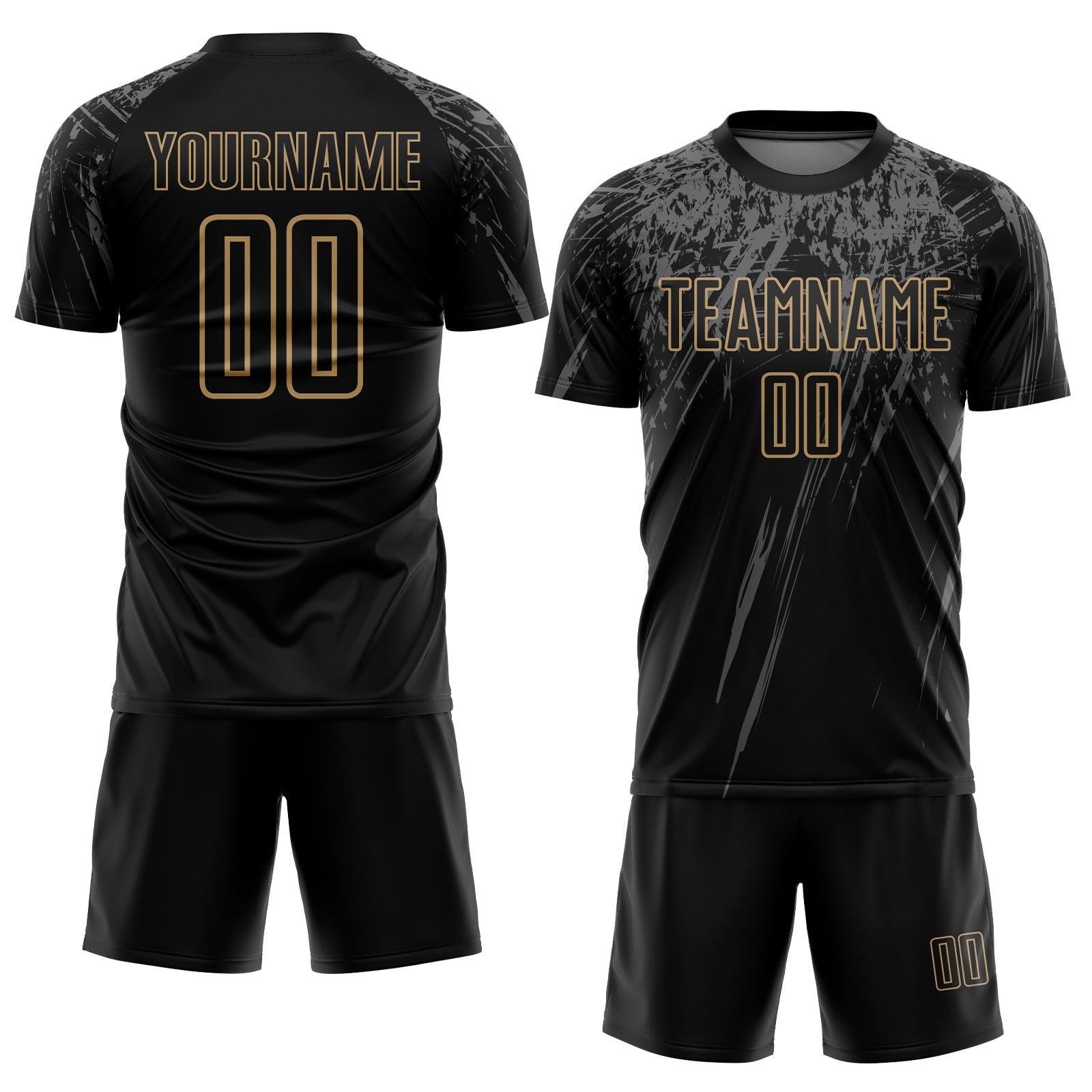 Custom Black Old Gold-Gray Sublimation Soccer Uniform Jersey view 2