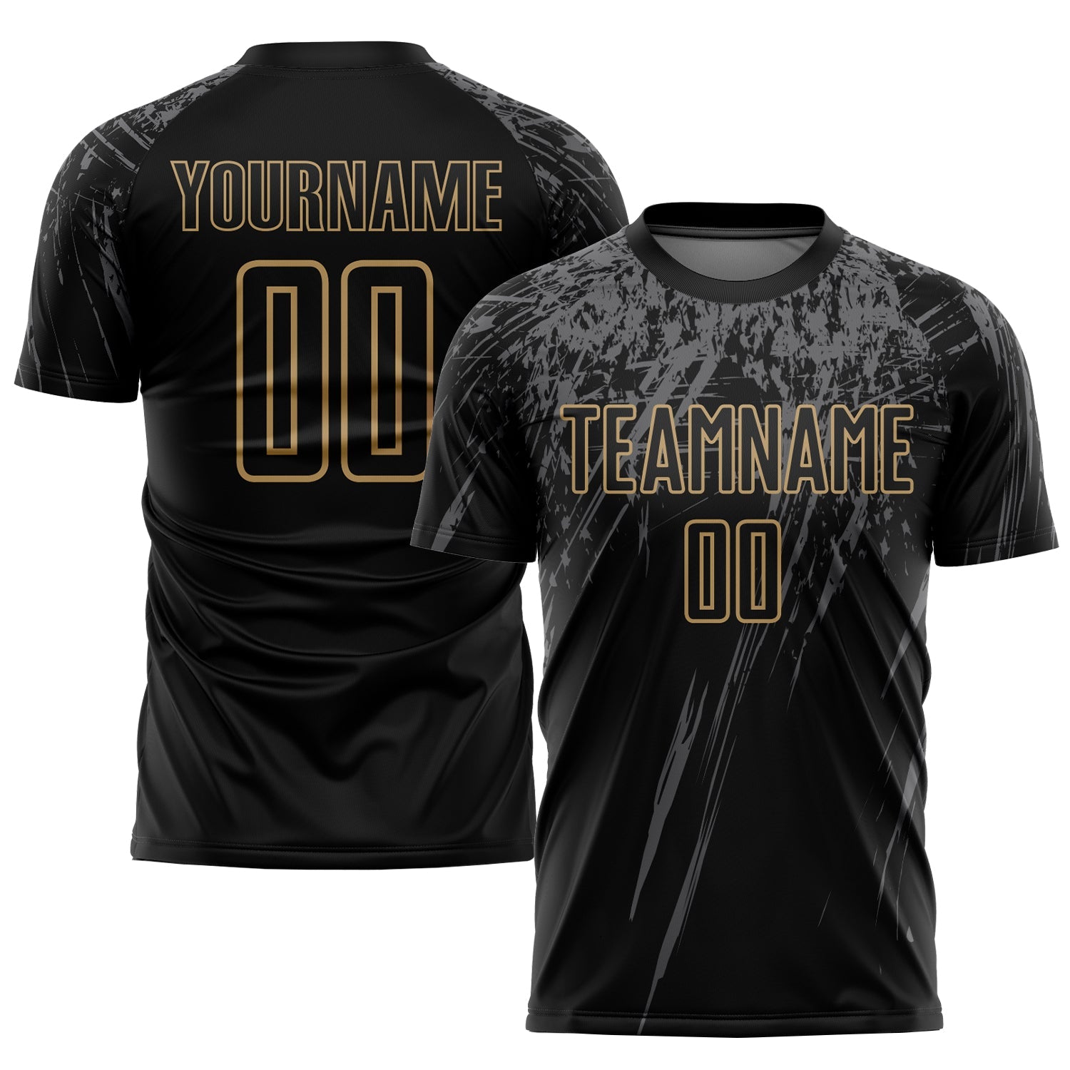 Custom Black Old Gold-Gray Sublimation Soccer Uniform Jersey - Main View