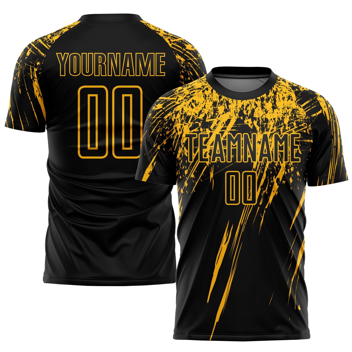 Custom Black Gold Sublimation Soccer Uniform Jersey - Main View