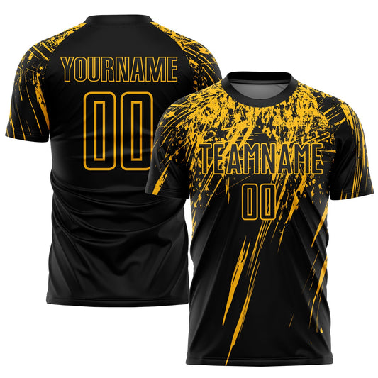Custom Black Gold Sublimation Soccer Uniform Jersey - Main View