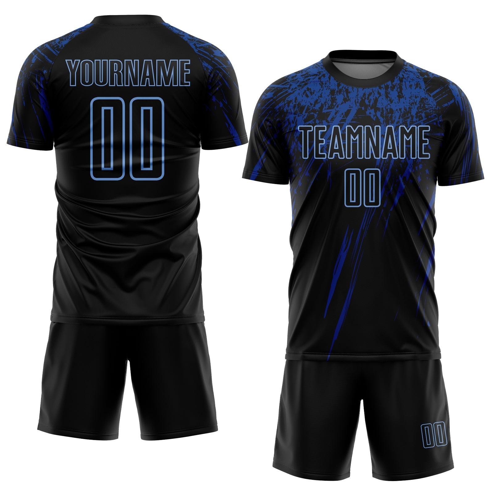 Custom Black Light Blue-Royal Sublimation Soccer Uniform Jersey view 2