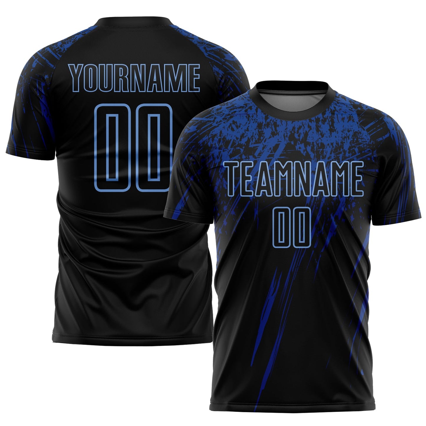 Custom Black Light Blue-Royal Sublimation Soccer Uniform Jersey - Main View