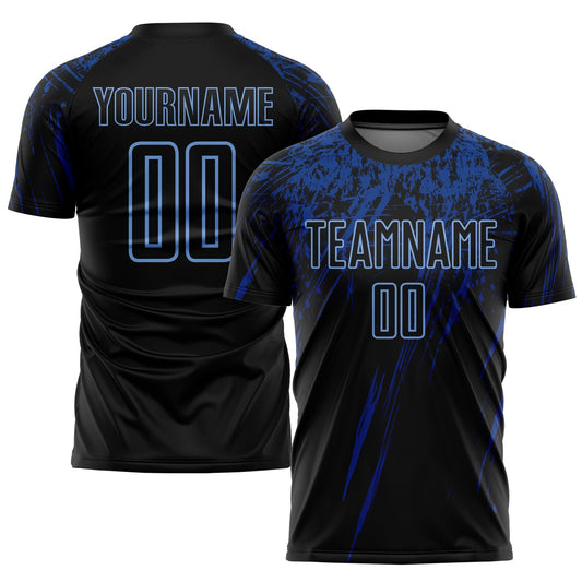 Custom Black Light Blue-Royal Sublimation Soccer Uniform Jersey - Main View