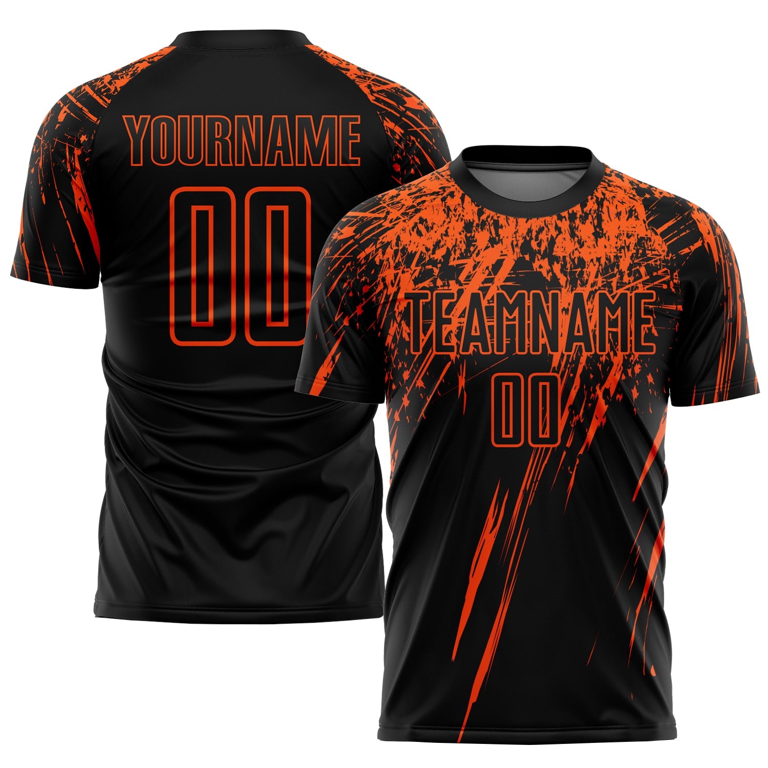 Custom Black Orange Sublimation Soccer Uniform Jersey - Main View