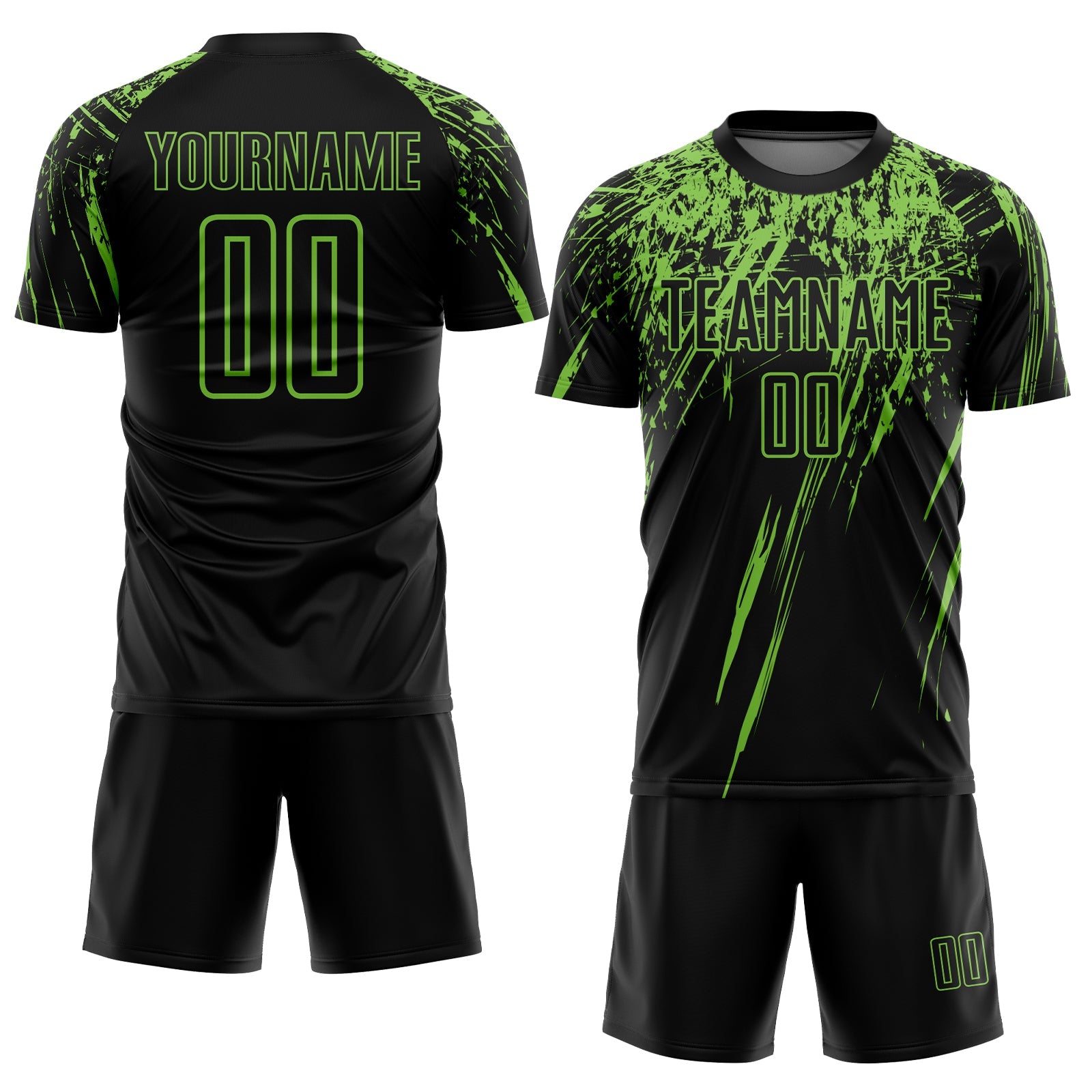 Custom Black Neon Green Sublimation Soccer Uniform Jersey view 2