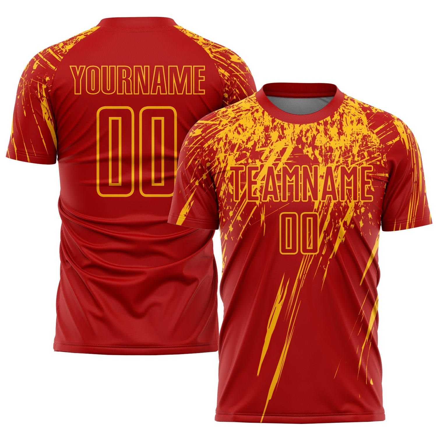 Custom Red Gold Sublimation Soccer Uniform Jersey - Main View