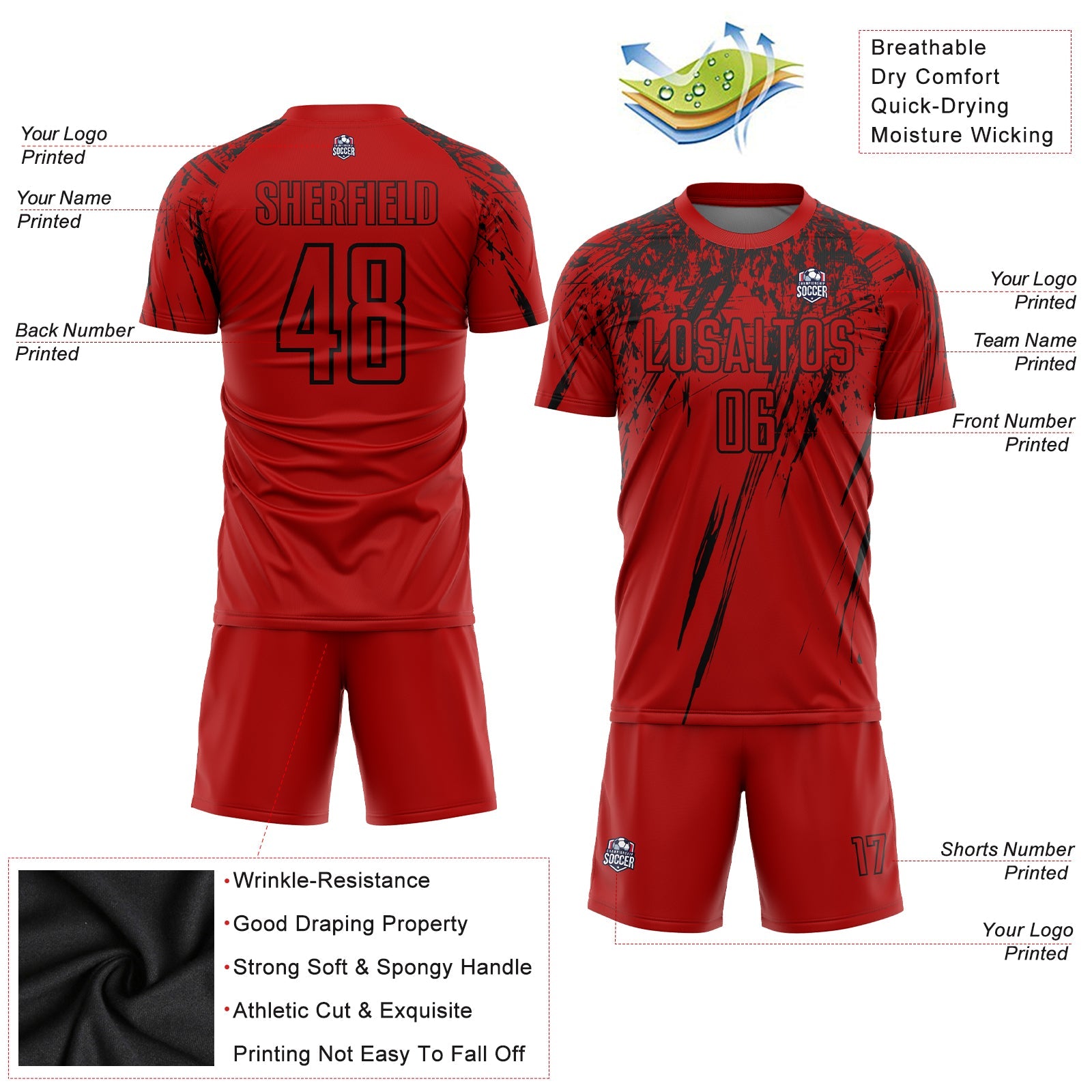 Custom Red Black Sublimation Soccer Uniform Jersey view 3