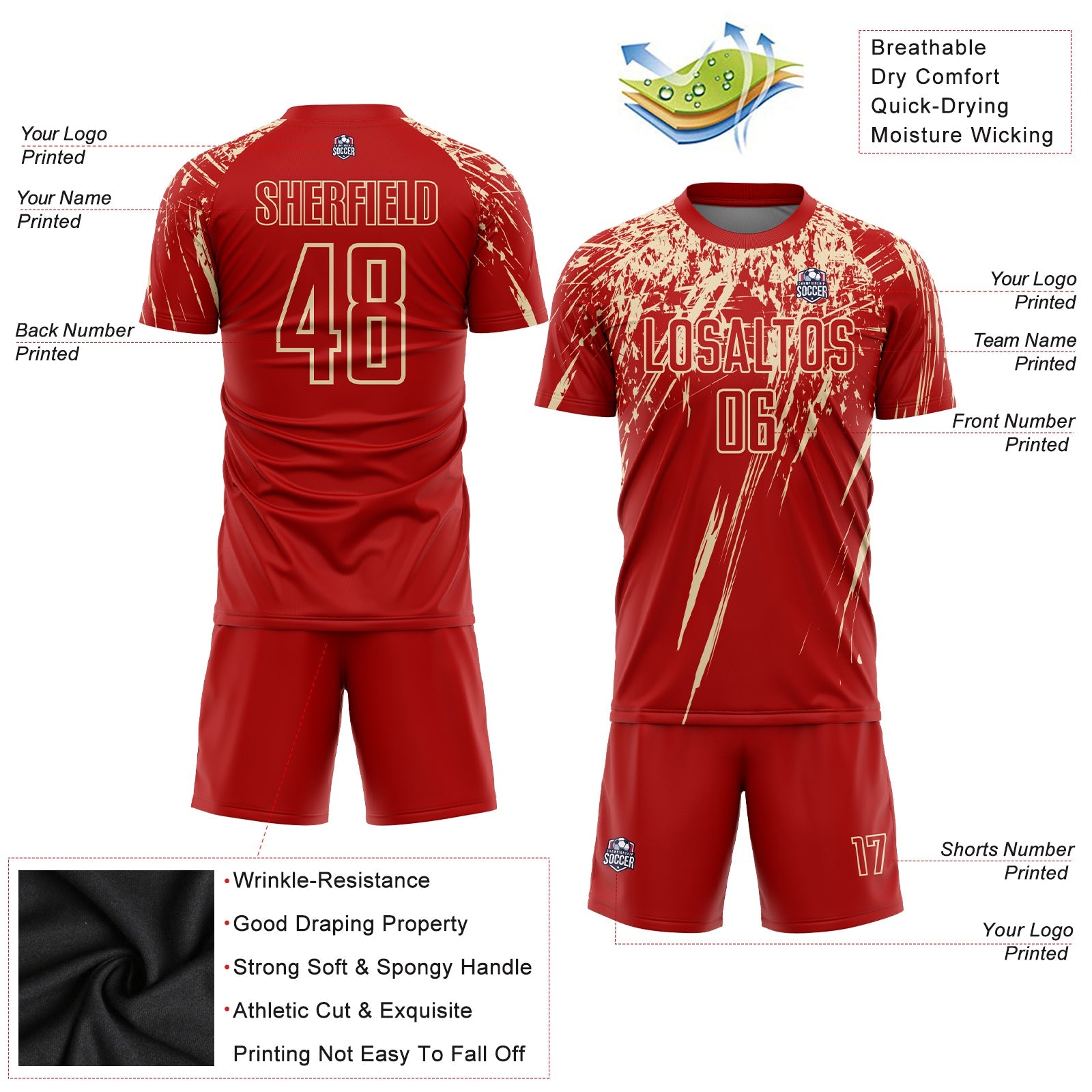 Custom Red City Cream Sublimation Soccer Uniform Jersey view 3