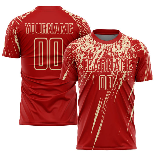 Custom Red City Cream Sublimation Soccer Uniform Jersey - Main View