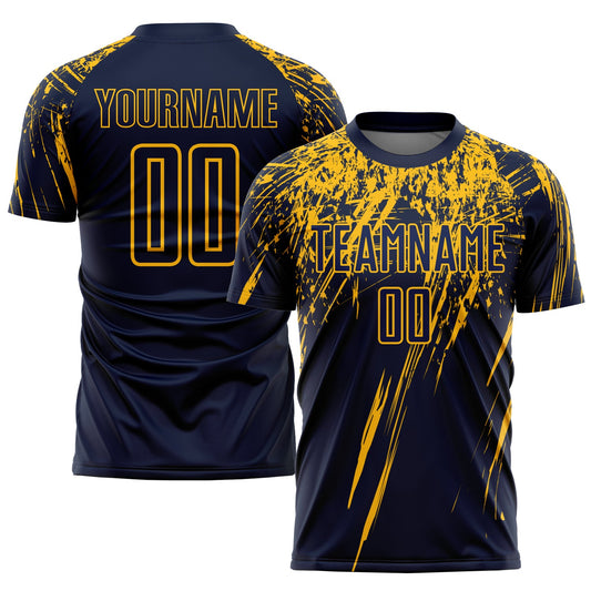 Custom Navy Yellow Sublimation Soccer Uniform Jersey - Main View