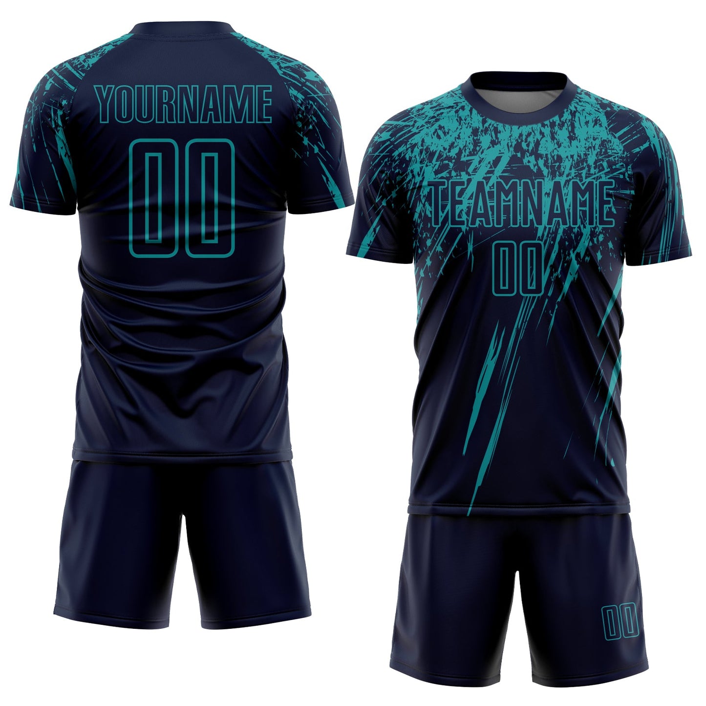 Custom Navy Teal Sublimation Soccer Uniform Jersey view 2
