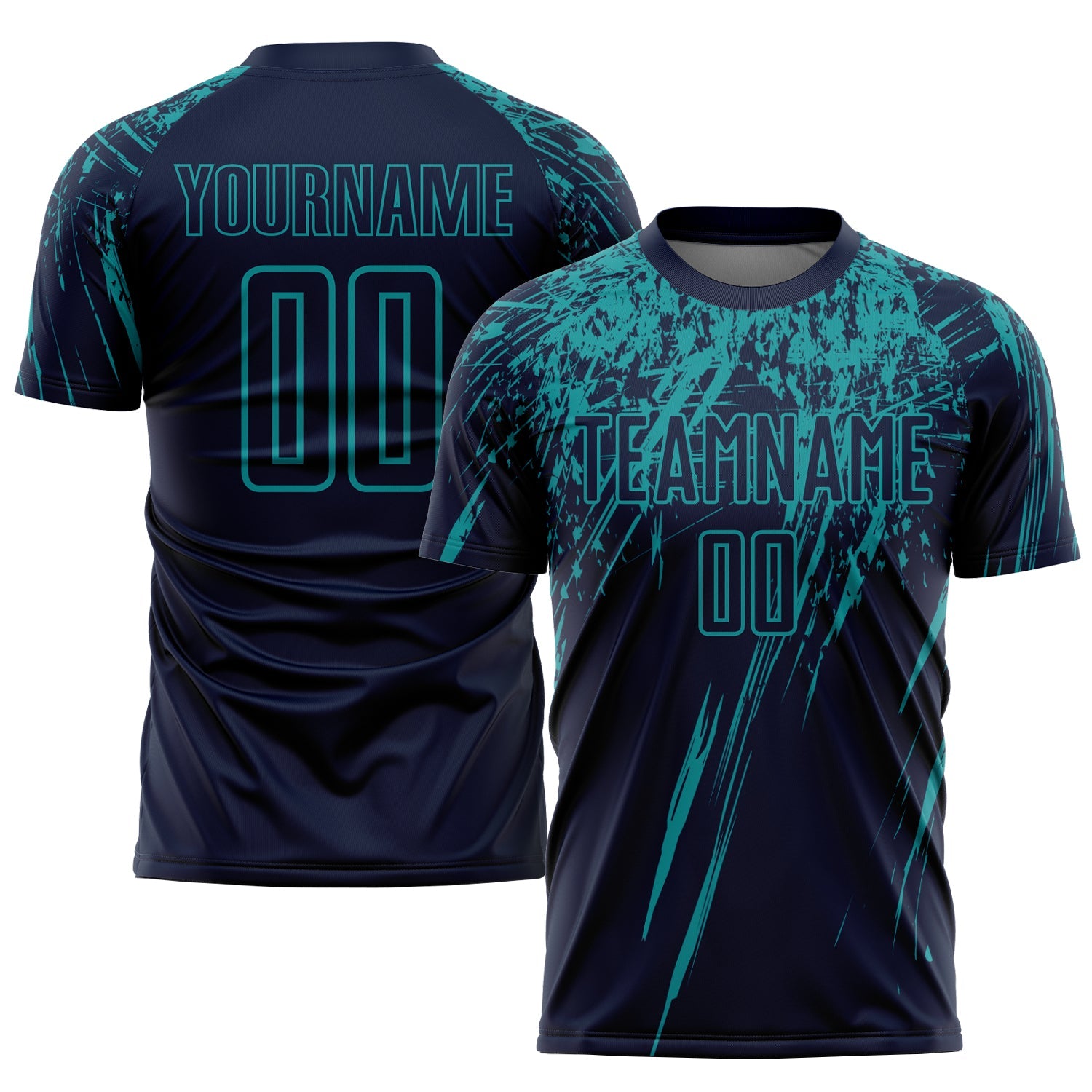 Custom Navy Teal Sublimation Soccer Uniform Jersey - Main View