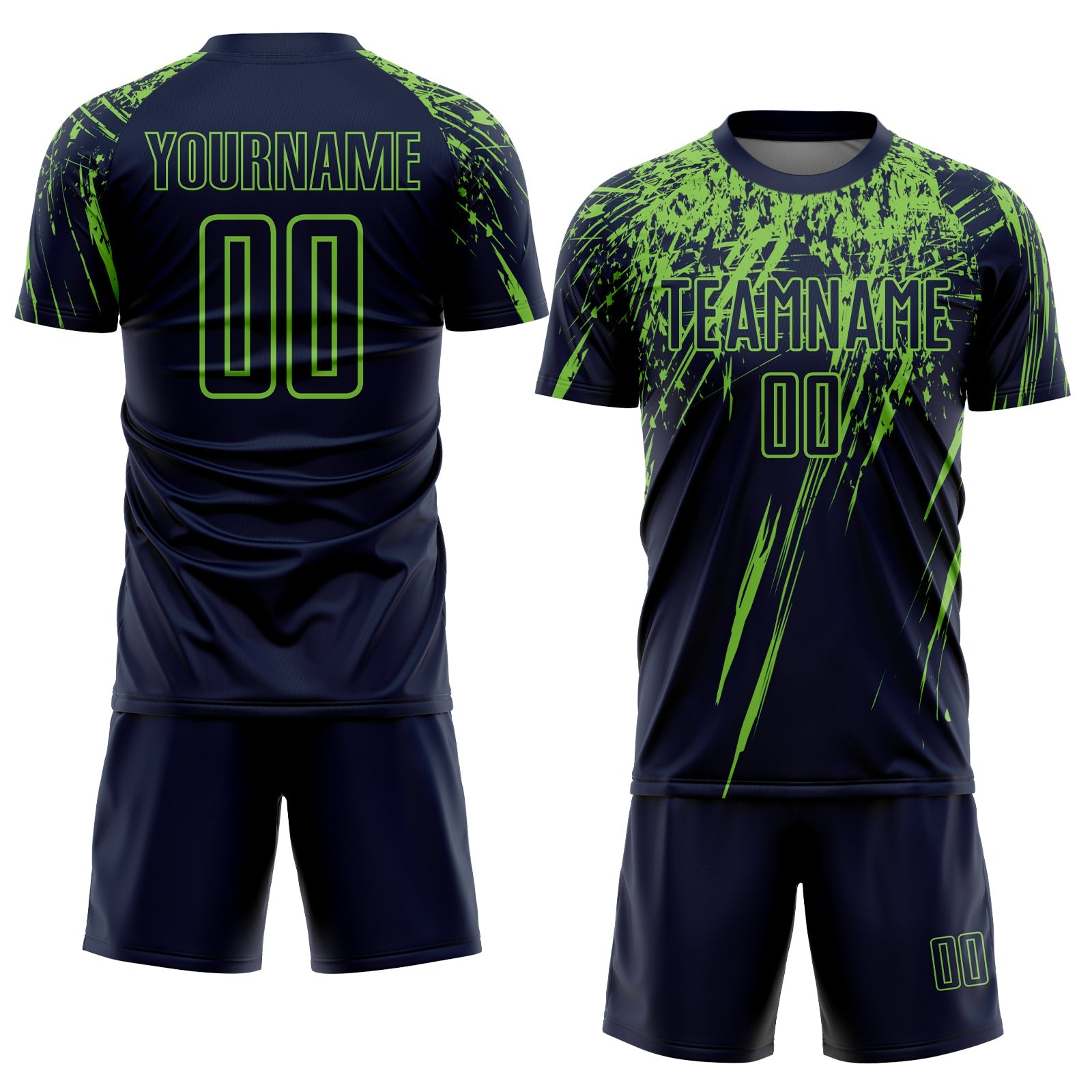 Custom Navy Neon Green Sublimation Soccer Uniform Jersey view 2