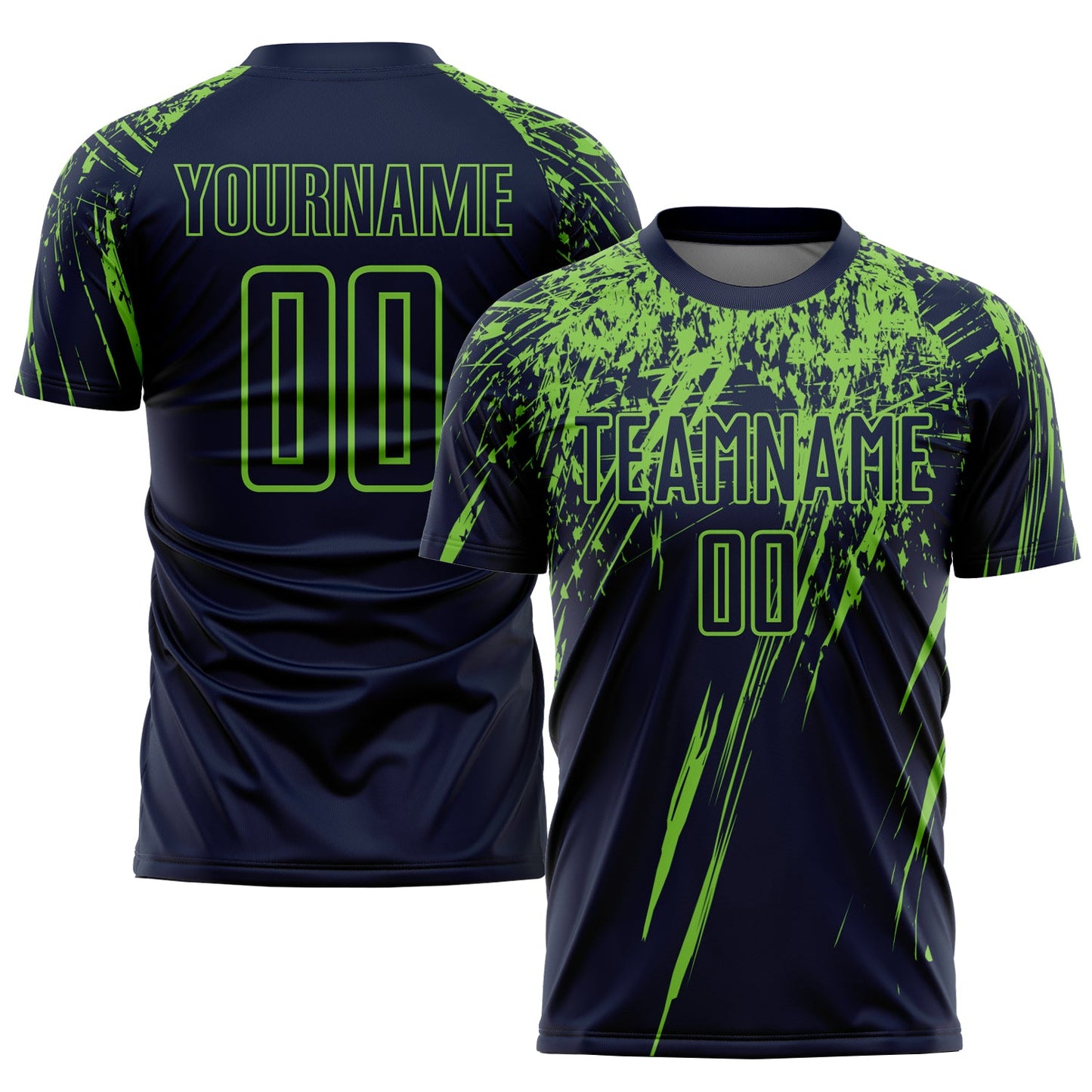 Custom Navy Neon Green Sublimation Soccer Uniform Jersey - Main View