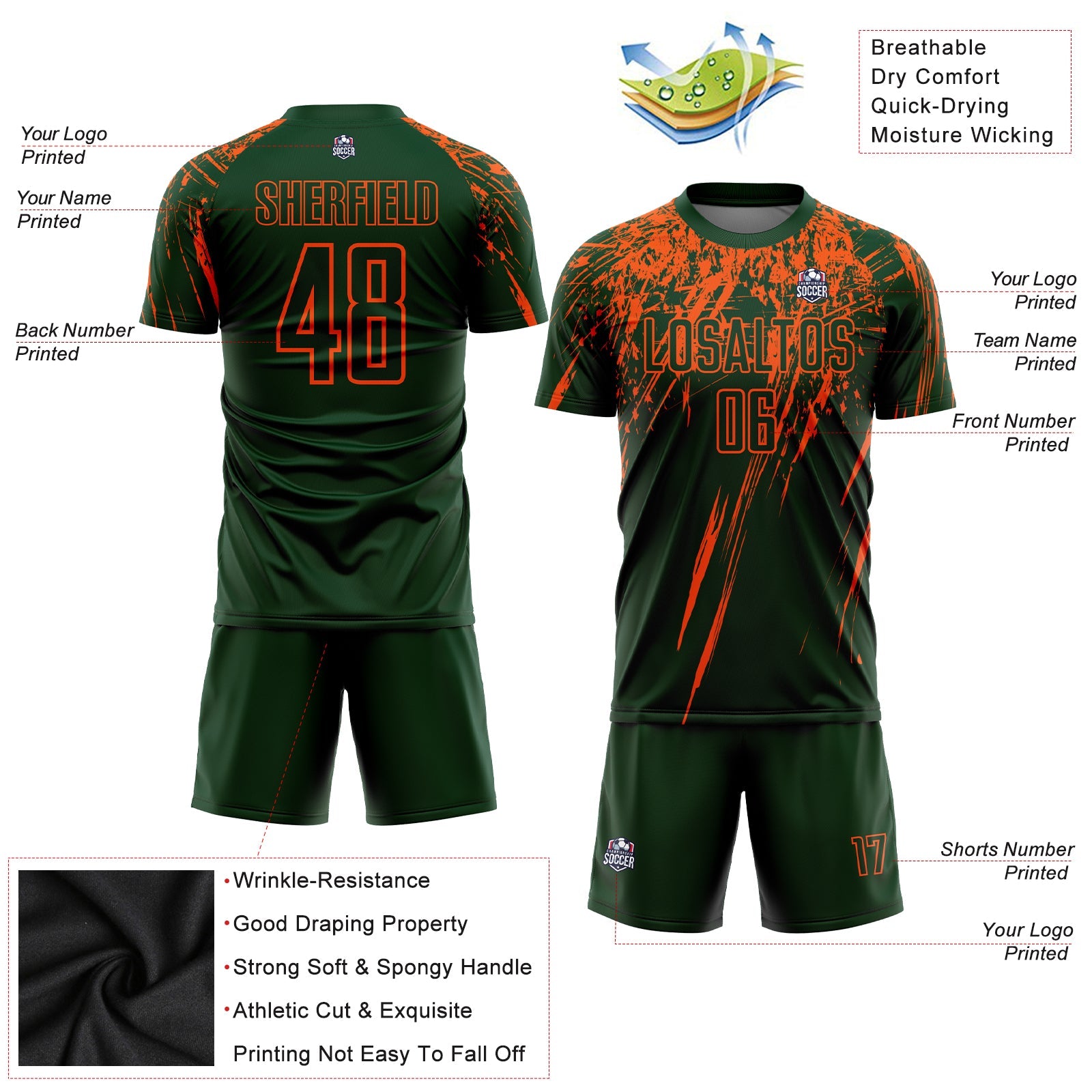 Custom Green Orange Sublimation Soccer Uniform Jersey view 3