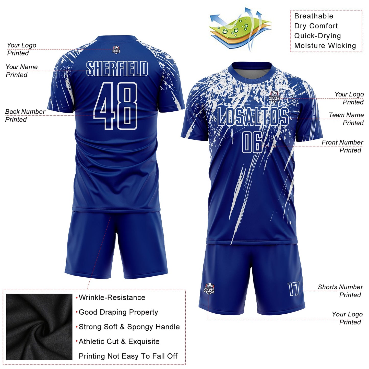 Custom Royal White Sublimation Soccer Uniform Jersey view 3