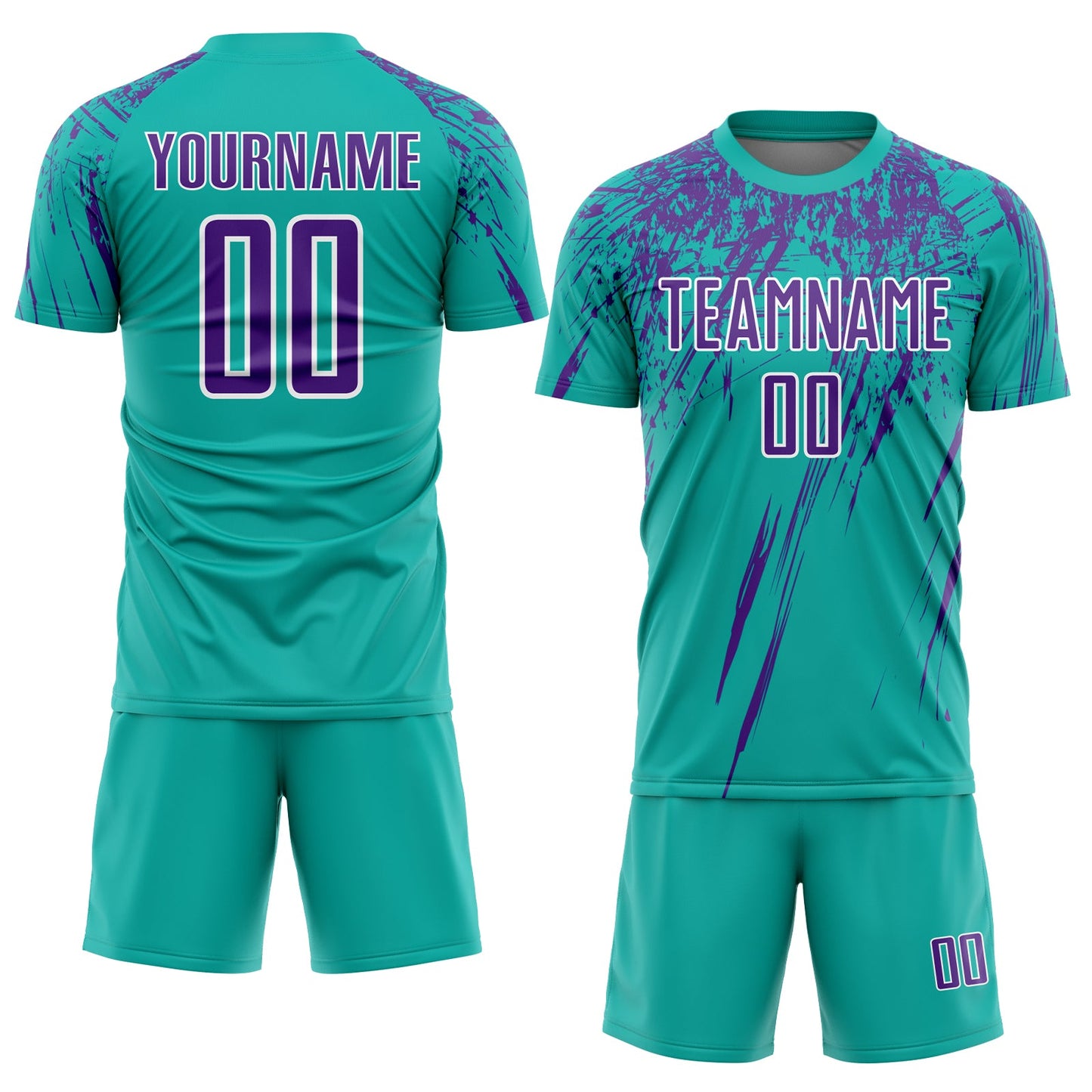 Custom Aqua Purple-White Sublimation Soccer Uniform Jersey view 2