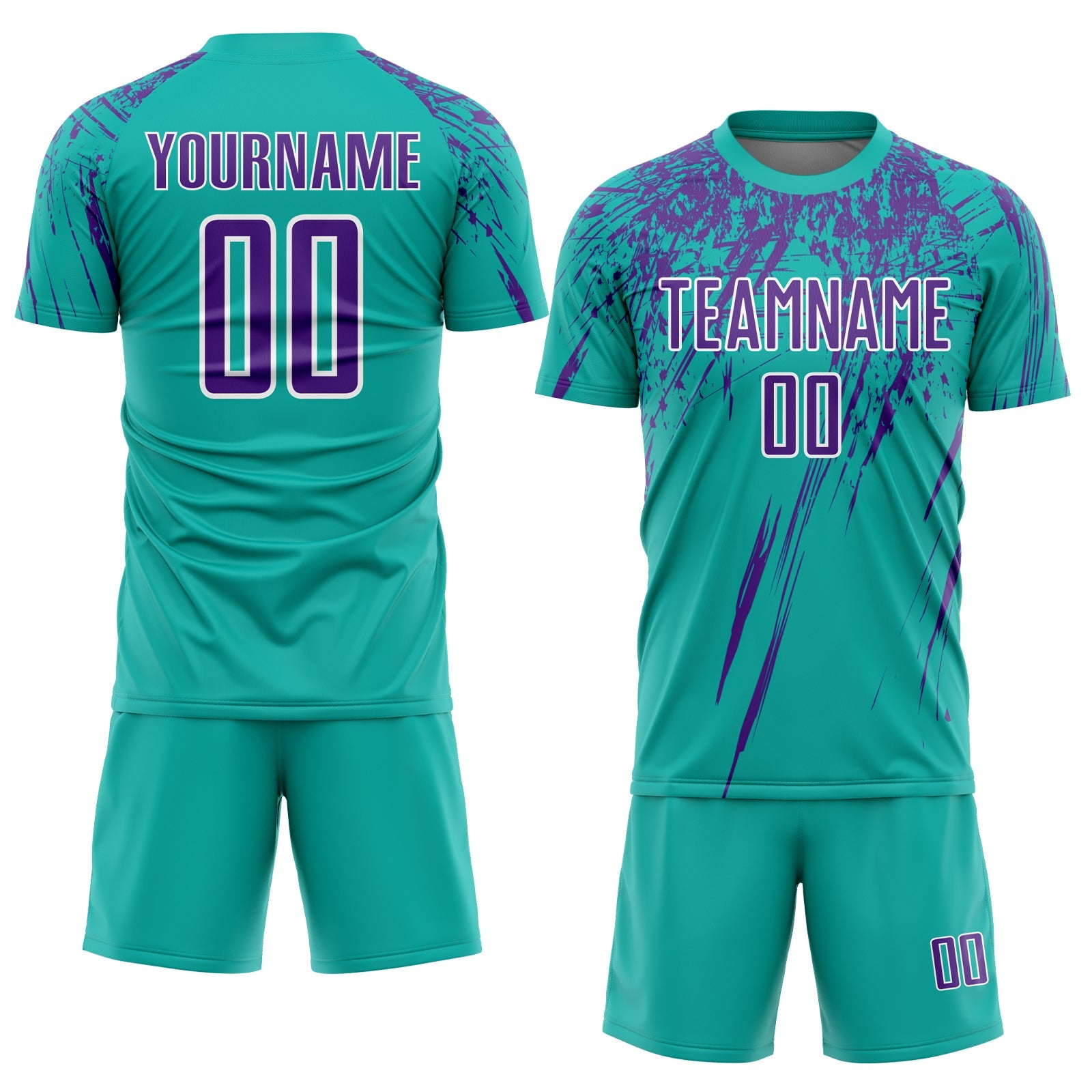 Custom Aqua Purple-White Sublimation Soccer Uniform Jersey view 2
