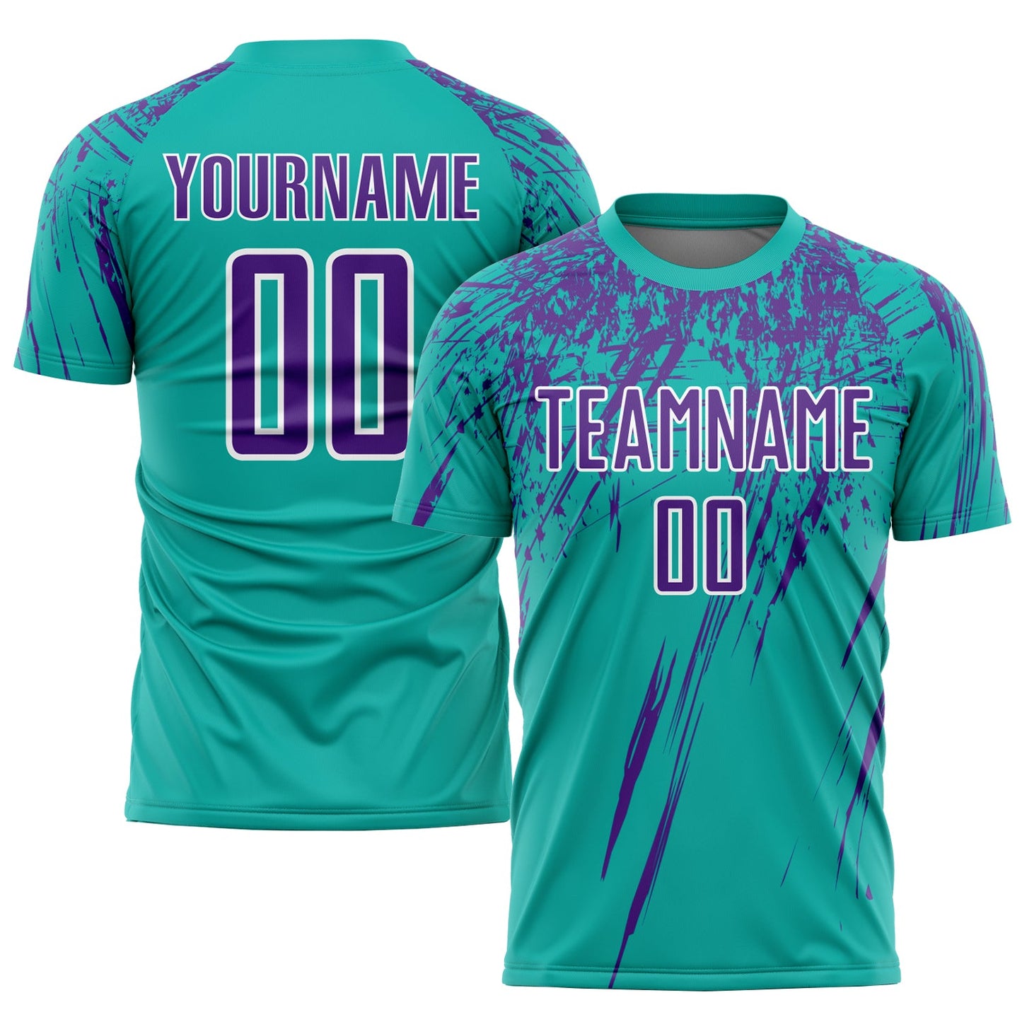 Custom Aqua Purple-White Sublimation Soccer Uniform Jersey - Main View