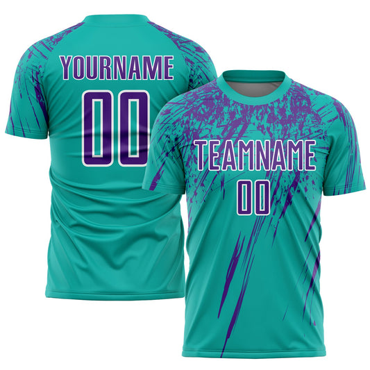 Custom Aqua Purple-White Sublimation Soccer Uniform Jersey - Main View