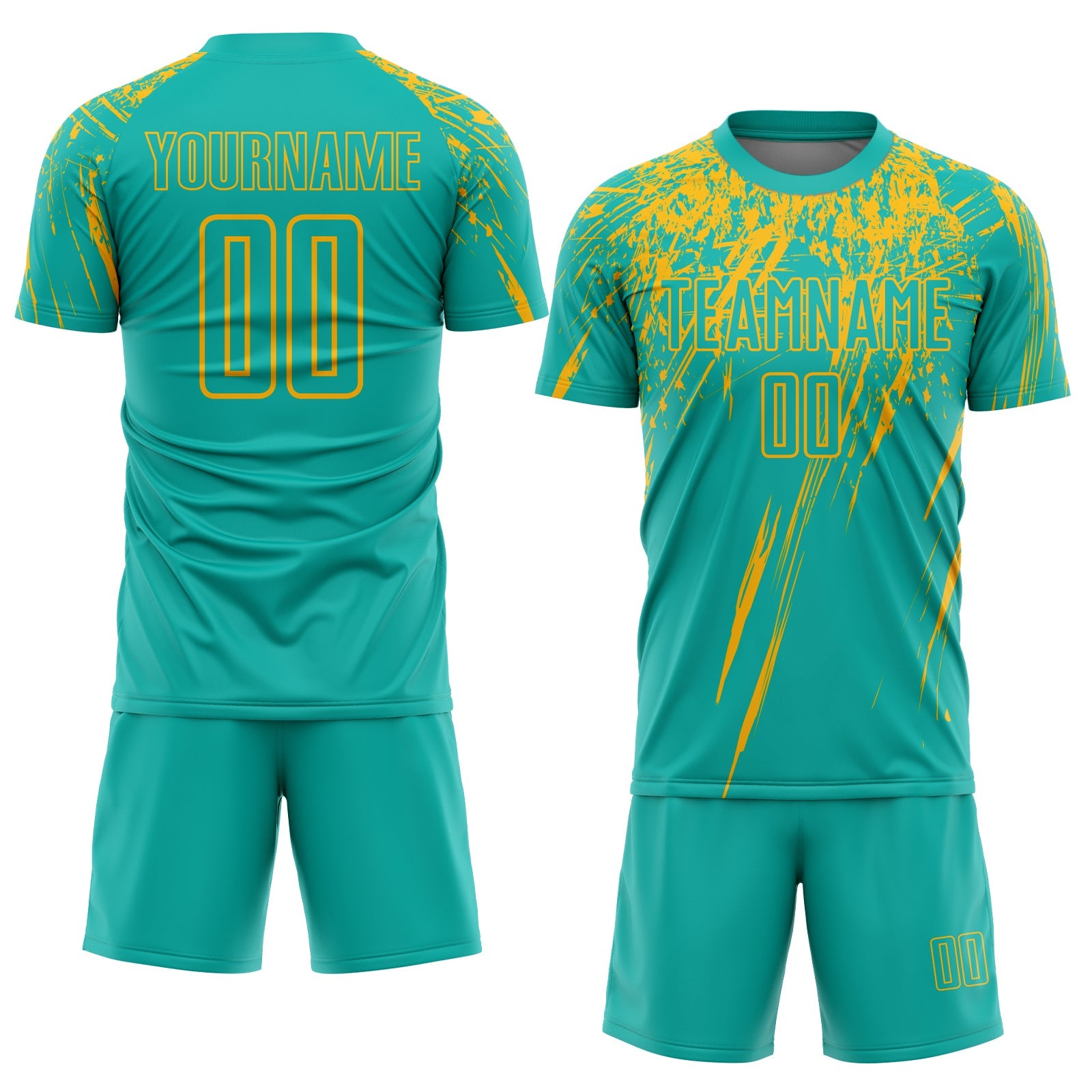 Custom Aqua Gold Sublimation Soccer Uniform Jersey view 2