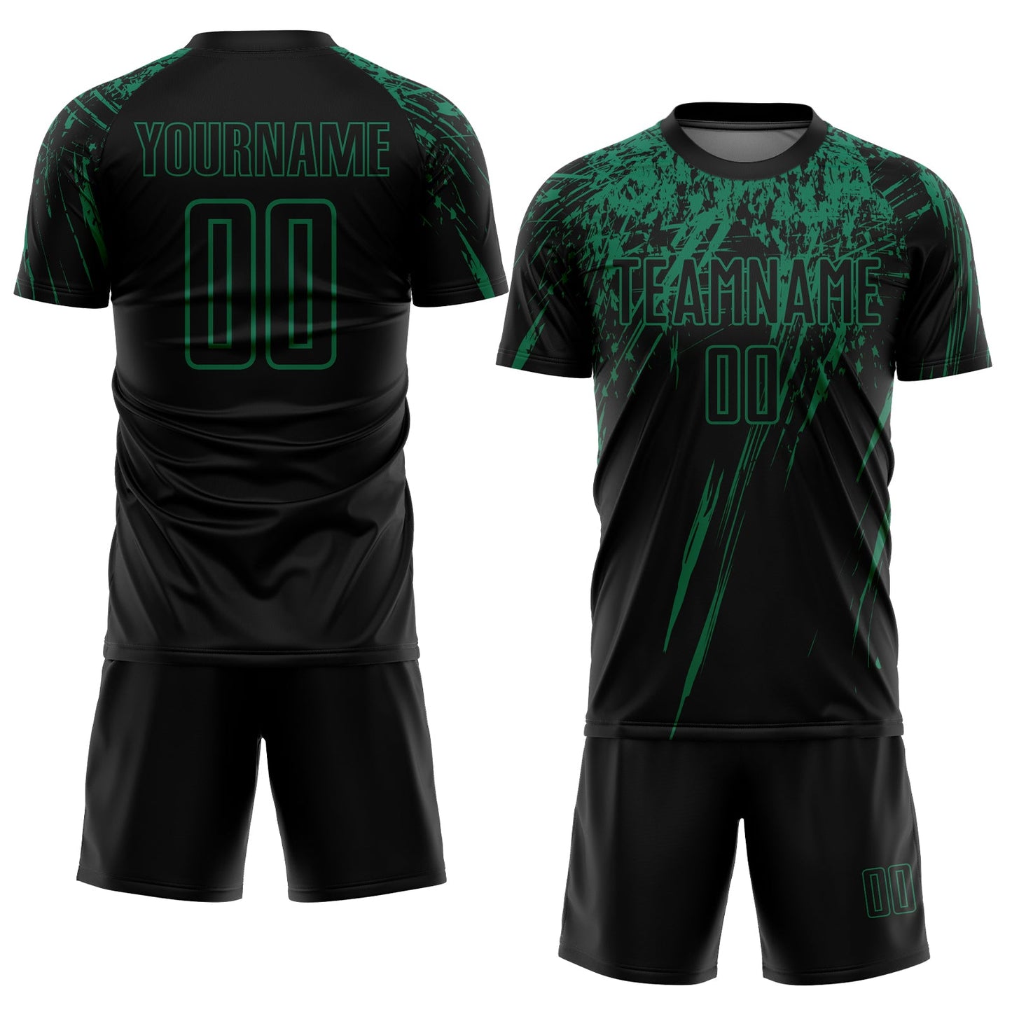 Custom Black Kelly Green Sublimation Soccer Uniform Jersey view 2