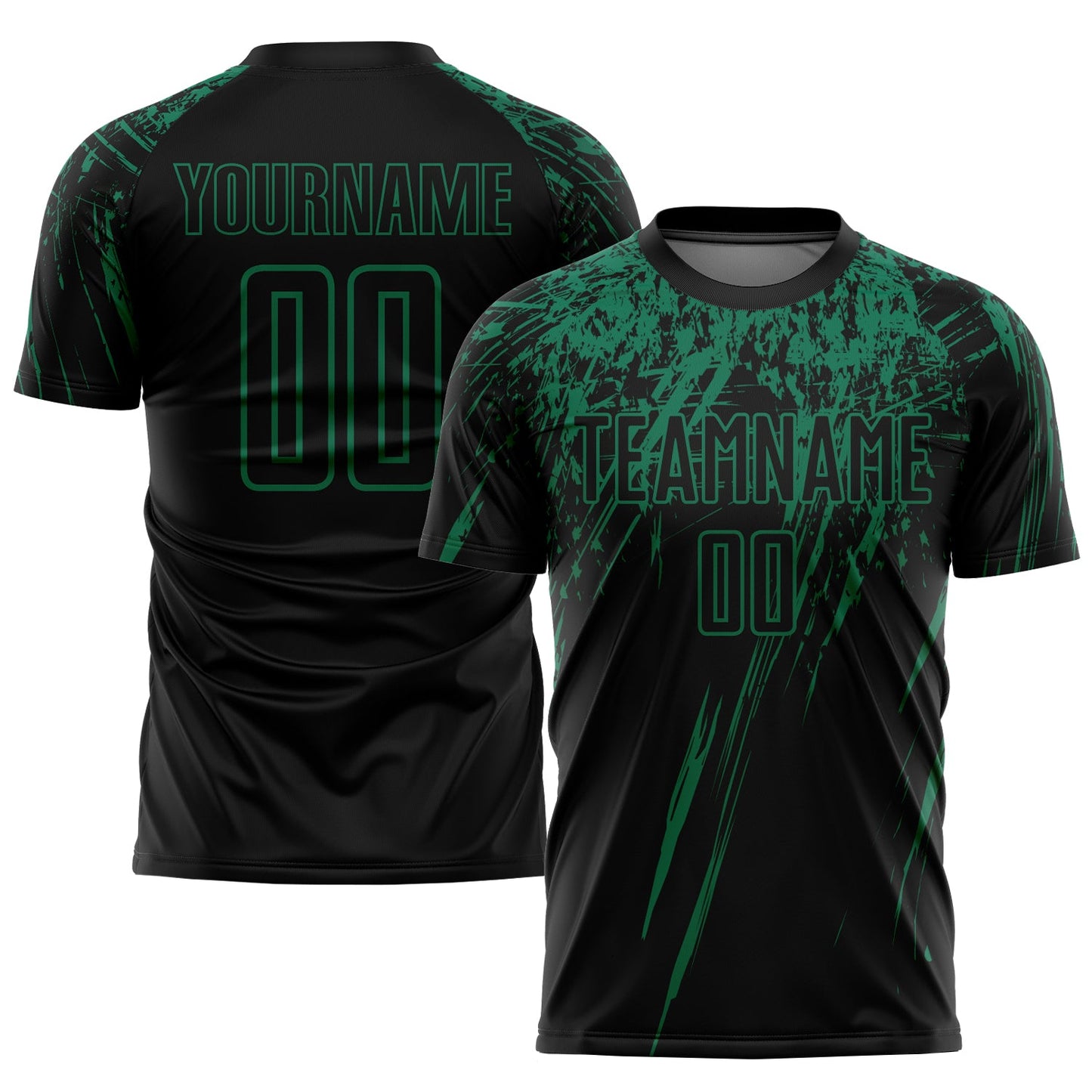 Custom Black Kelly Green Sublimation Soccer Uniform Jersey - Main View