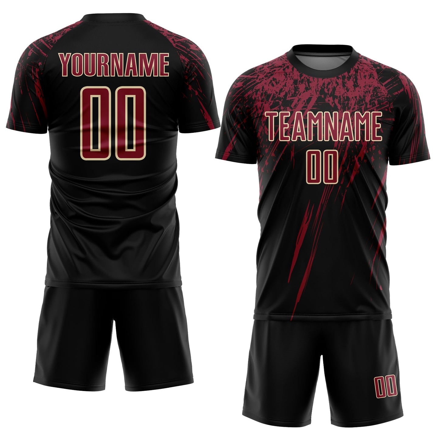 Custom Black Crimson-Cream Sublimation Soccer Uniform Jersey view 2