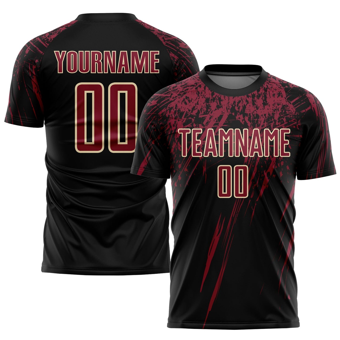 Custom Black Crimson-Cream Sublimation Soccer Uniform Jersey - Main View