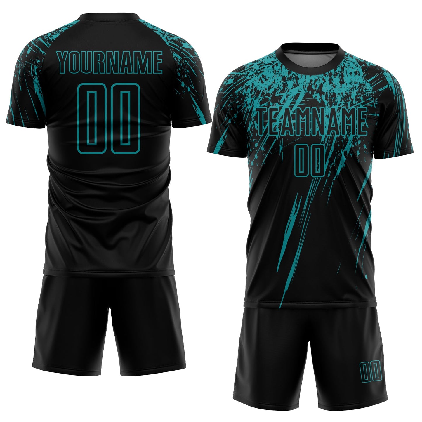 Custom Black Teal Sublimation Soccer Uniform Jersey view 2